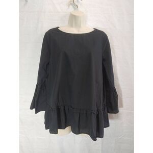 DG2 by Diane Gilman Women's Size Medium Black Ruffled Trim Blouse